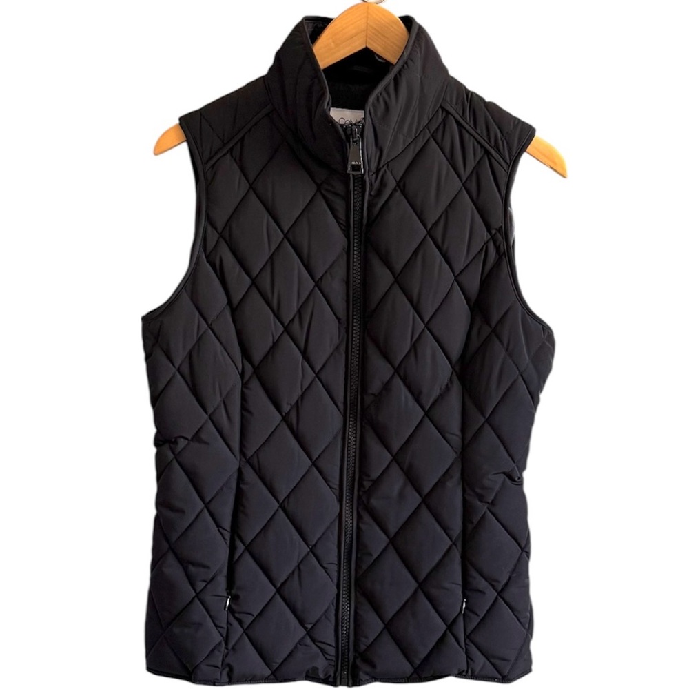 Calvin Klein Women's Black Quilted Puffer Vest Sleeveless Full Zip Size M